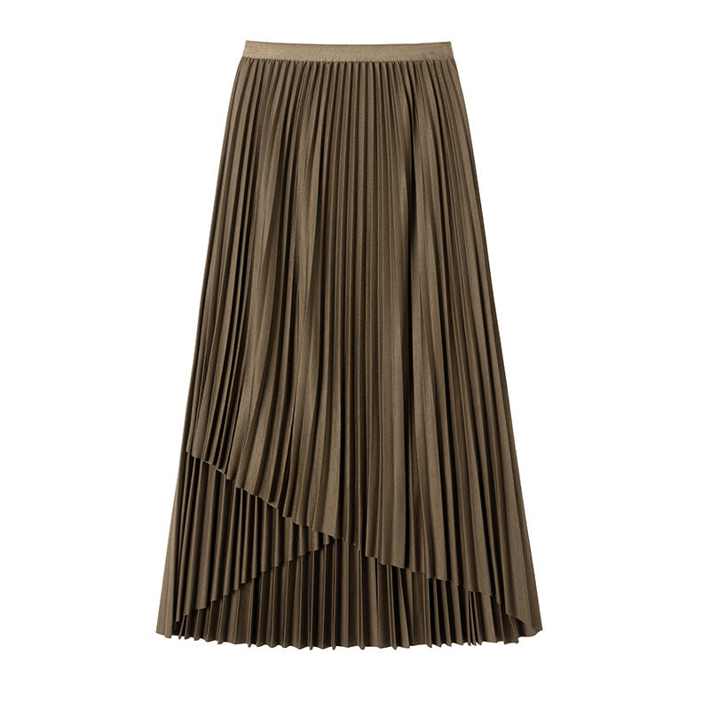 Retro Style Irregular Pleated Skirt Women's High Waist Slimming