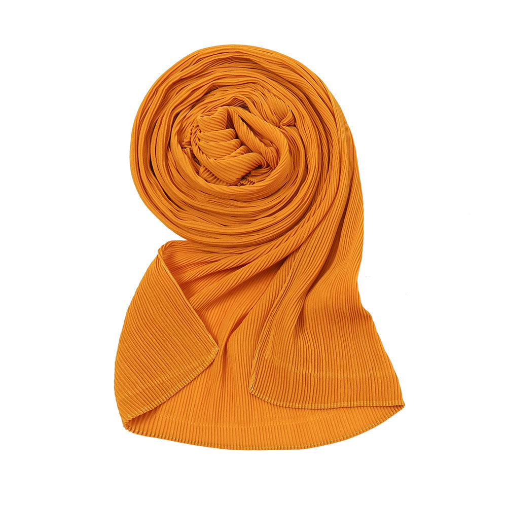 Pure Color Pearl Chiffon Pleated Scarf Women's Sunscreen Shawl