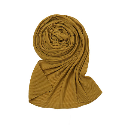 Pure Color Pearl Chiffon Pleated Scarf Women's Sunscreen Shawl