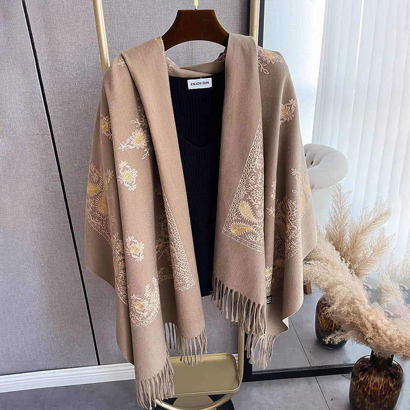 Scarf Shawl Women's Winter Cashmere-like Warm Embroidery