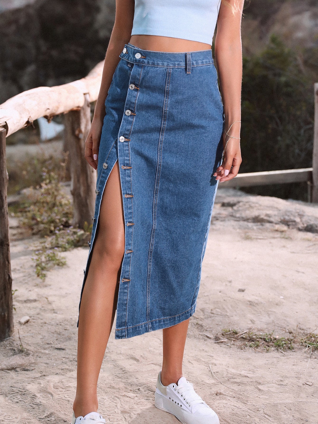 Vestido largo de corte A con botones rectos para mujer, tallas grandes europeas y americanas