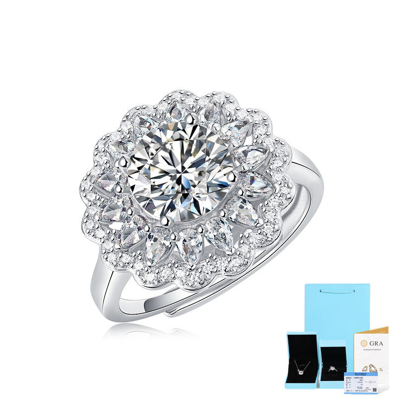 S925 Silver Moissanite Ring Flowers Female New Trendy Ring Adjustable Source Ring In Stock Generation