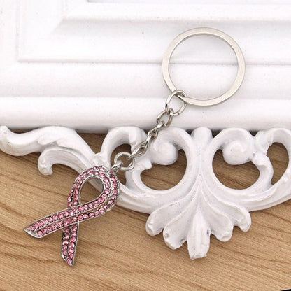 Guan Aizhi Disease Red Ribbon-shaped Diamond-embedded Keychain