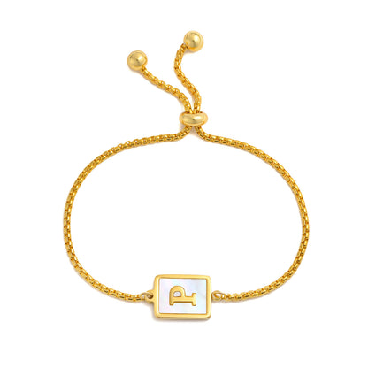 Pulsera ajustable de acero inoxidable con letras inglesas cuadradas doradas