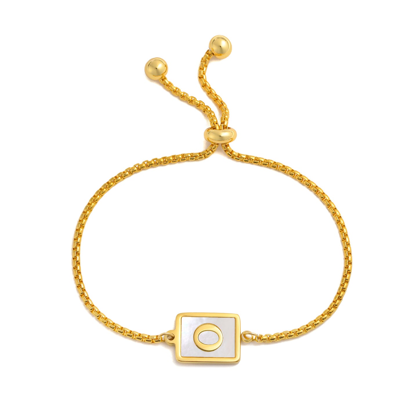 Pulsera ajustable de acero inoxidable con letras inglesas cuadradas doradas