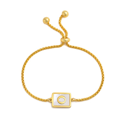 Pulsera ajustable de acero inoxidable con letras inglesas cuadradas doradas