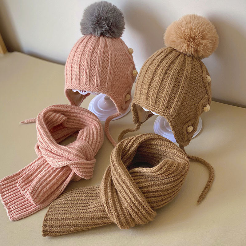 Conjunto de dos piezas de gorro y bufanda para niños, traje de bebé coreano