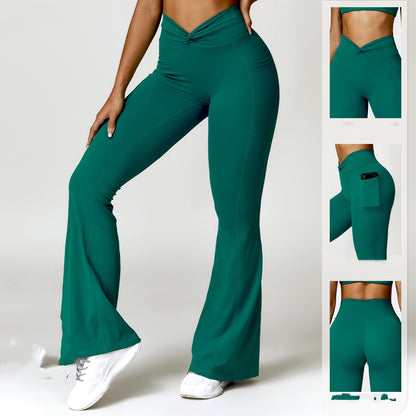 Pantalones de yoga de cintura alta con realce de cadera estilo europeo y americano para mujer con bolsillo