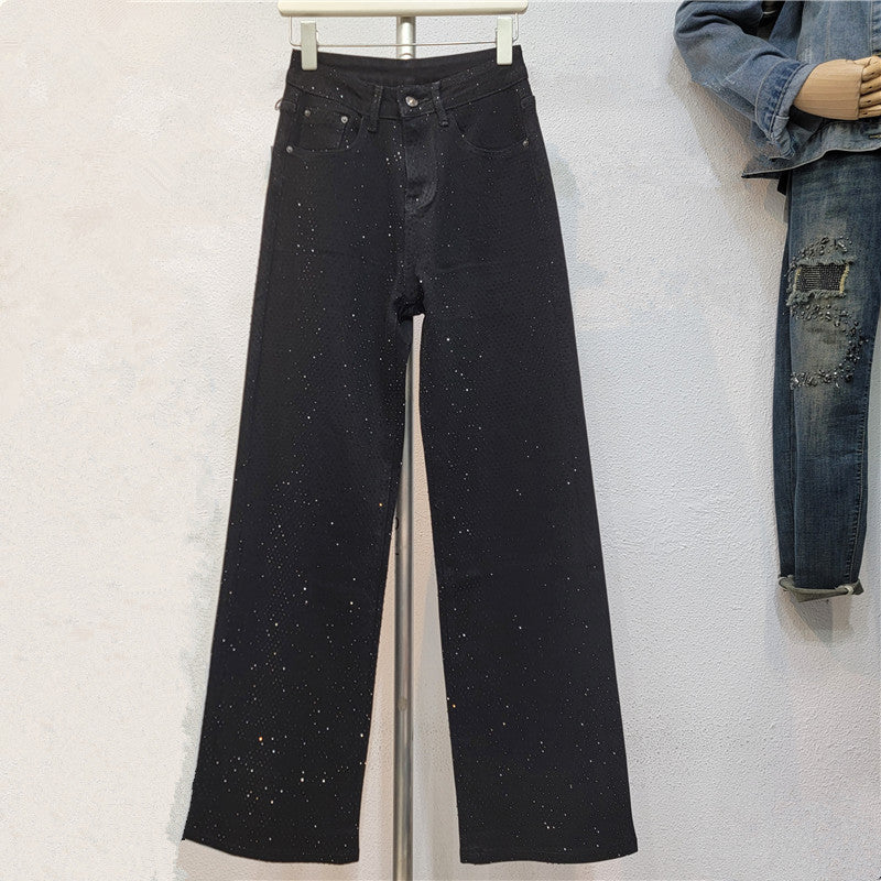 Autumn New Slimming And Straight Casual Rhinestone Jeans