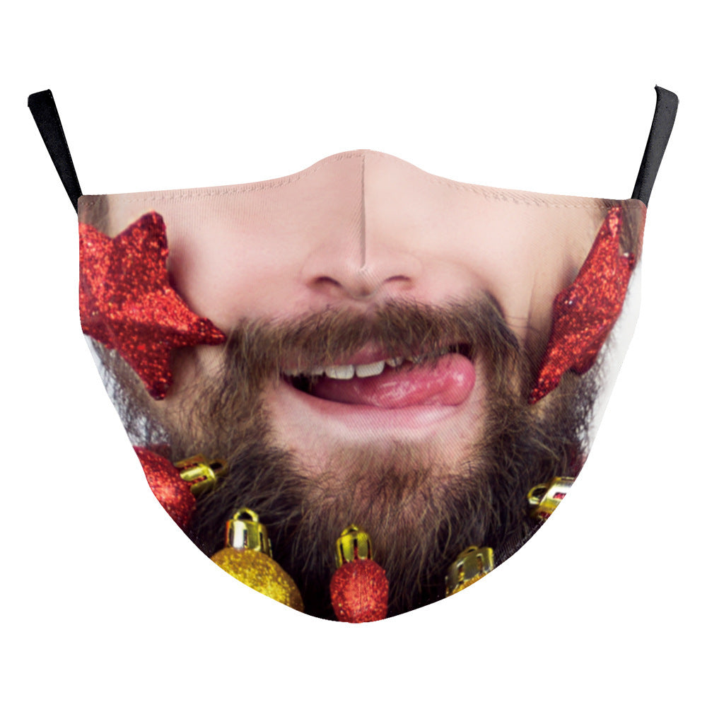 Christmas Beard Digital Printing Face Creative Double-layer Dust Mask