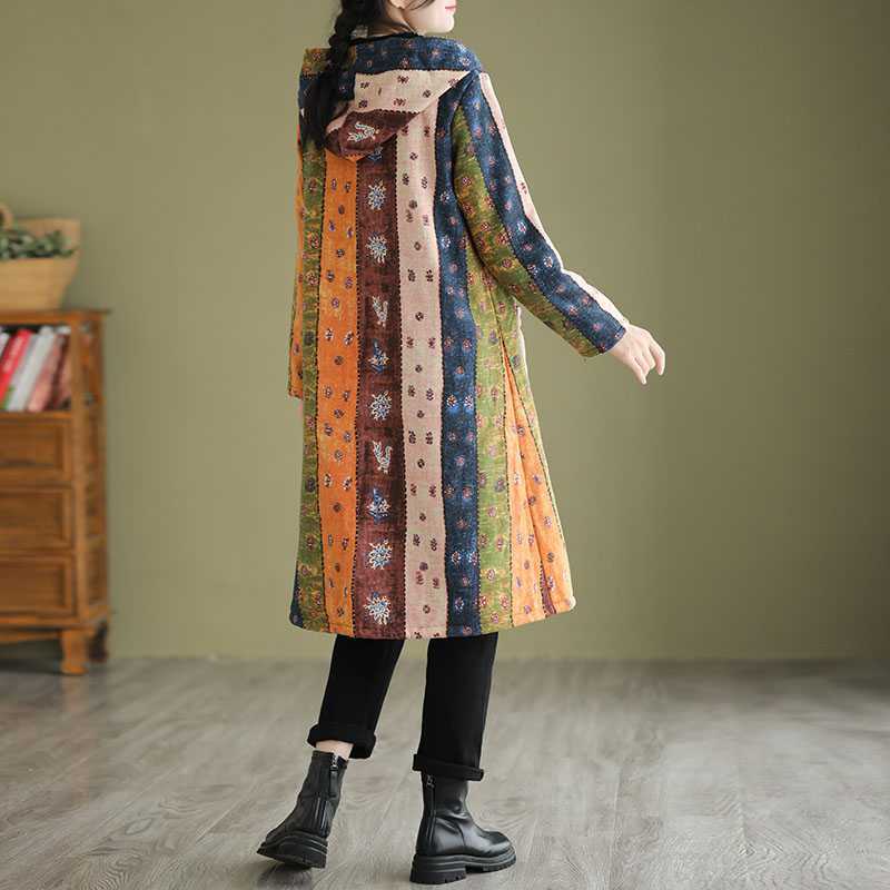 Ethnic Style Fleece-lined Thick Mid-length Trench Coat