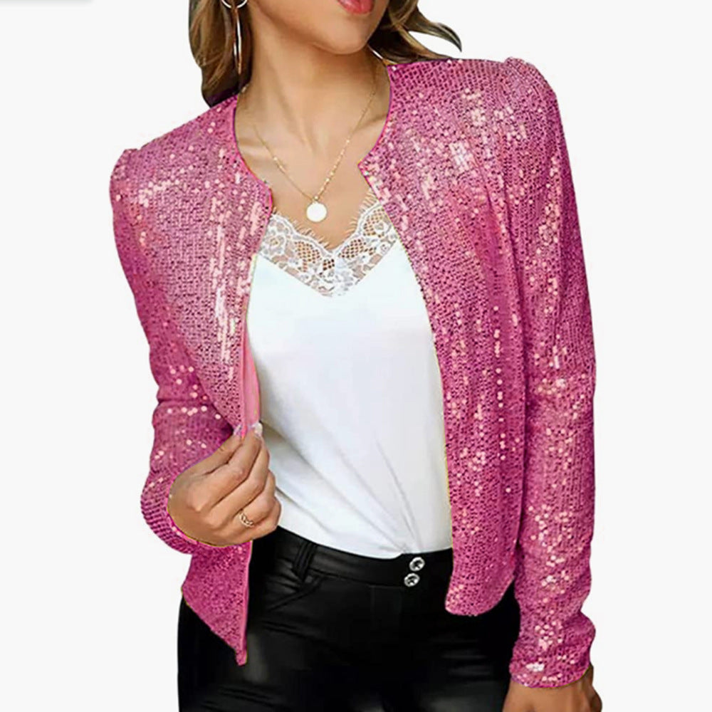 Women's Fashion Colorblock Sequins Short Casual Jacket