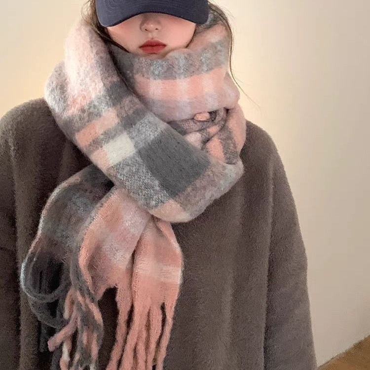 Fashion Striped Mohair Plaid Scarf For Women