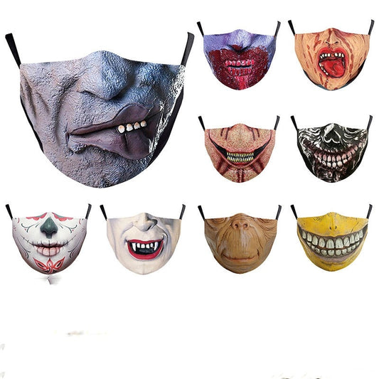 Halloween Digital Printing Funny Horror Face Double Layer Dust Mask