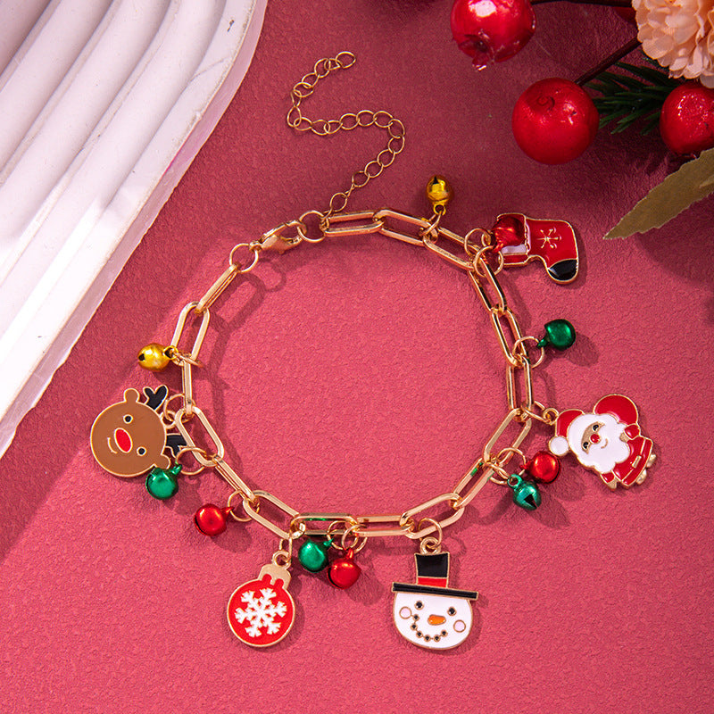 Creative Christmas Metal Chain Bracelet For Women Men Santa Claus Christmas Tree Snowflake Snowman Pearl Bangles New Year Gifts