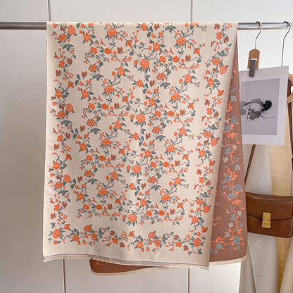 Floral Printed Artificial Cashmere Warm-keeping And Cold-proof Scarf