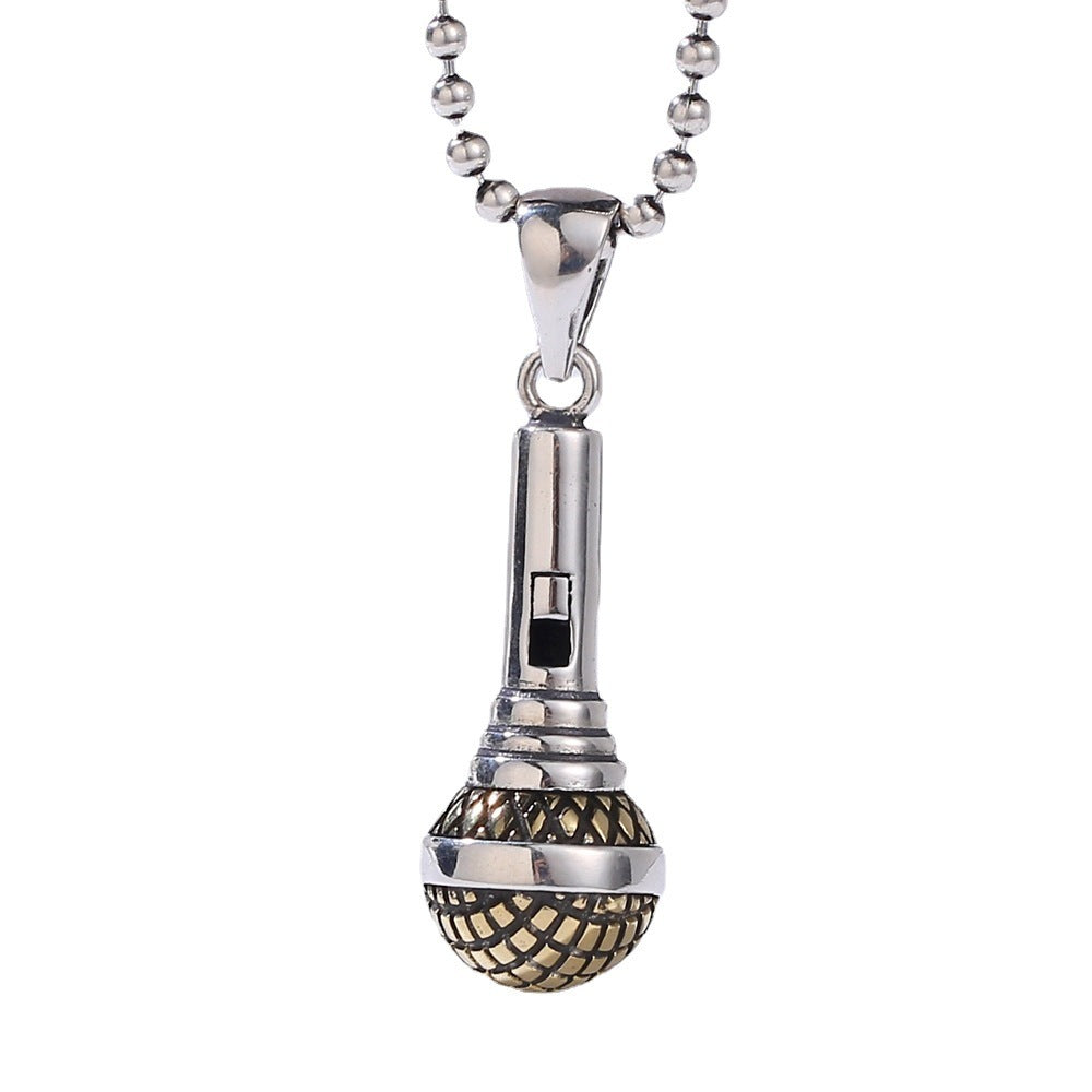 Colgante de micrófono de plata esterlina S925 para hombres y mujeres Colgante de tendencia de hip hop