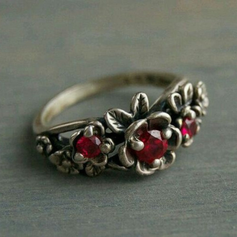 Anillo de circonita roja retro de moda para mujer