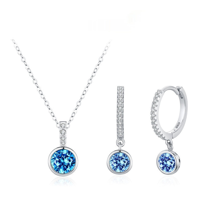 Pendientes y collar de diamantes artificiales de color azul marino de lujo para mujer