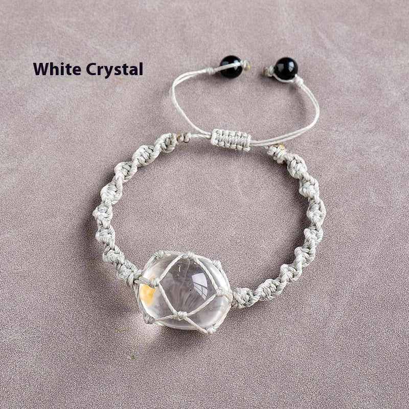 Natural Crystal Rolling Stone Mesh Bracelet