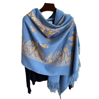 Scarf Shawl Women's Winter Cashmere-like Warm Embroidery