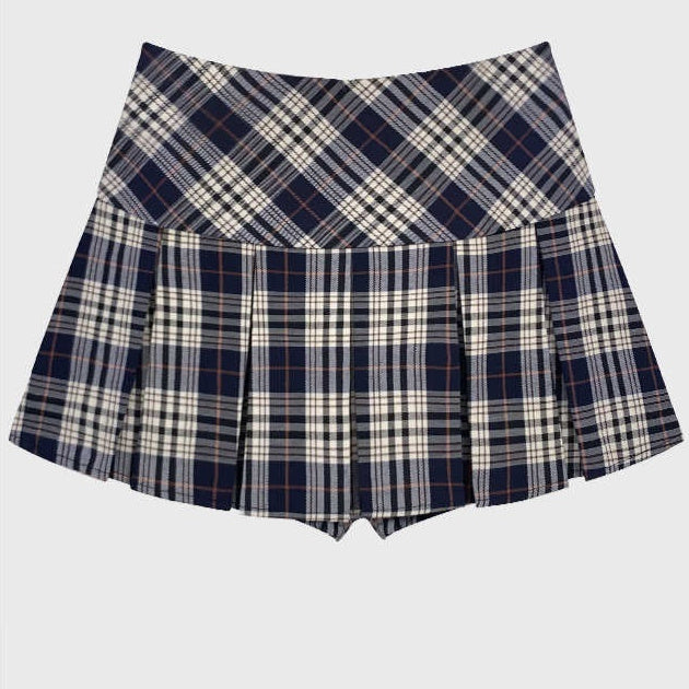 Retro College Style Yellow Jk Plaid Pleated Skirt For Women