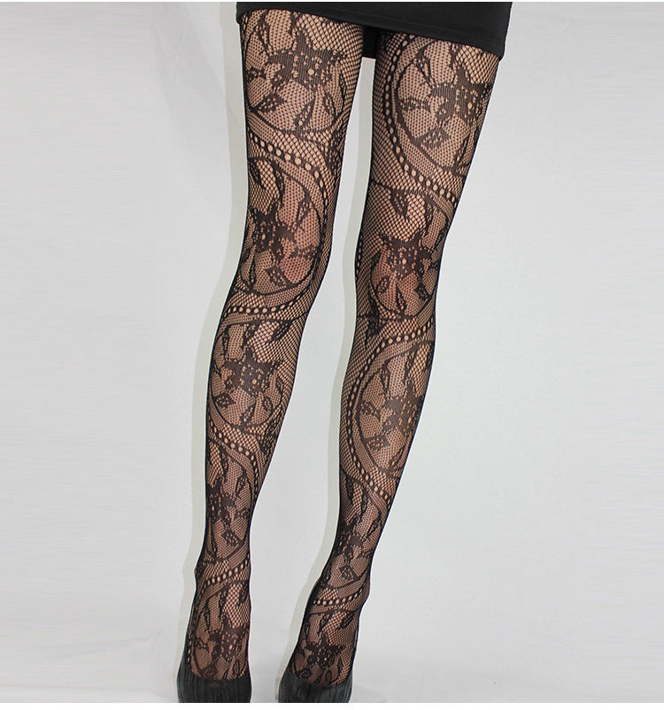 Yuan Retro Hollow Net Socks Large Medium And Small Mesh Panty-hose Totem Tornado Stockings