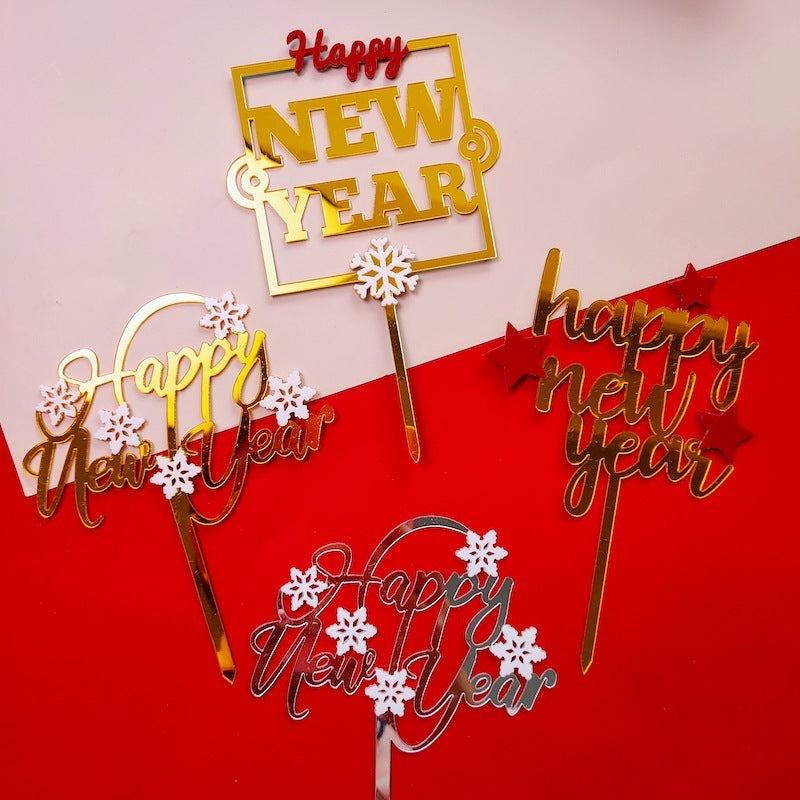 Double-layer Snowflake Happy New Year Acrylic Cake Insert Plate Dessert Table Decoration