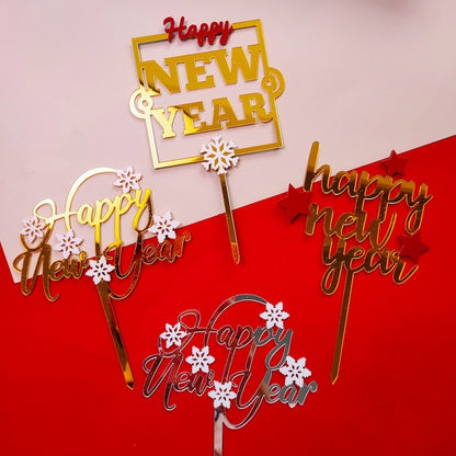 Double-layer Snowflake Happy New Year Acrylic Cake Insert Plate Dessert Table Decoration