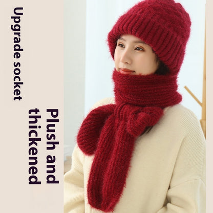 Popular Brushed And Padded Hats Scarf Double Layer Warm Wool Knitted