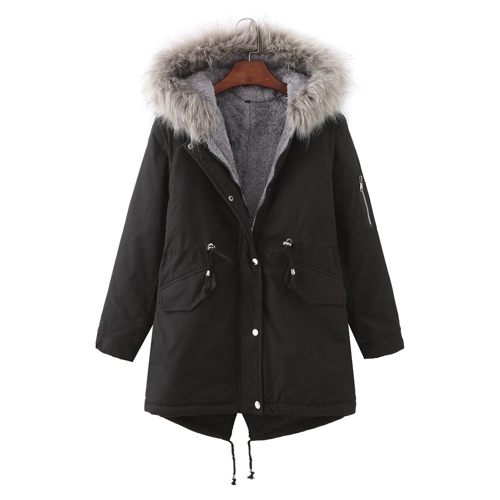 Winter Clothing Fleece-lined Thickened European Size Cotton-padded Coat