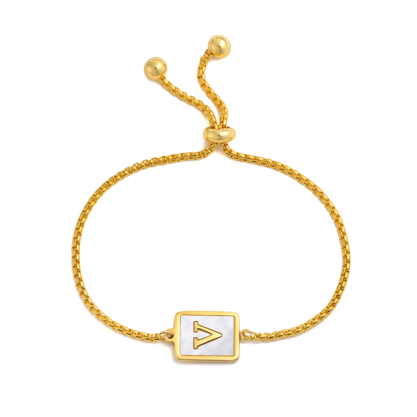 Pulsera ajustable de acero inoxidable con letras inglesas cuadradas doradas