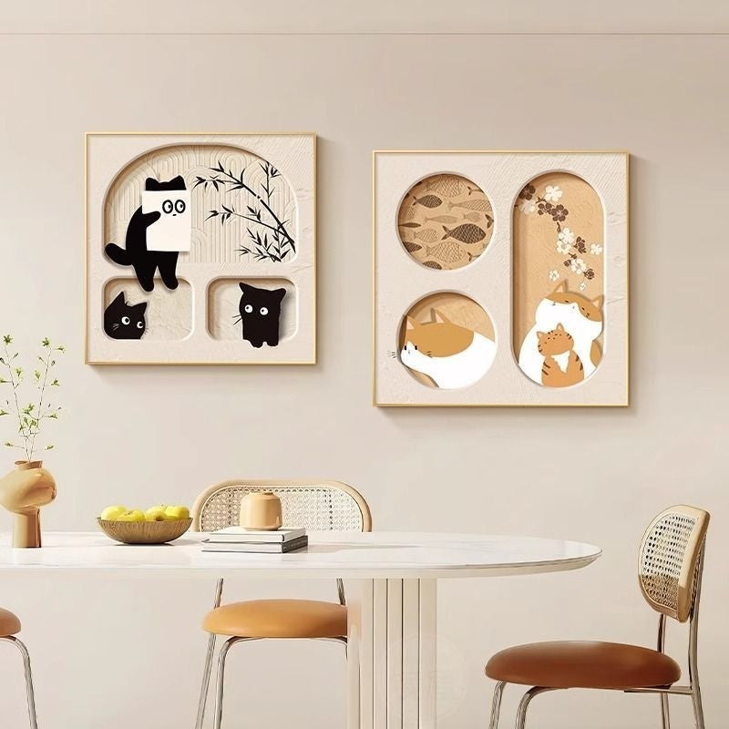 Cute Cat Dining Roomliving Room Cream Style Desktop Decorative Painting