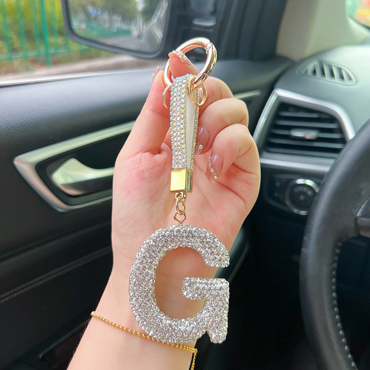 English Letter Keychain Clay Diamond Round Buckle Pendant