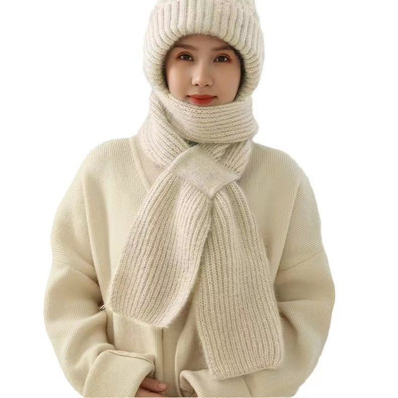 Popular Brushed And Padded Hats Scarf Double Layer Warm Wool Knitted