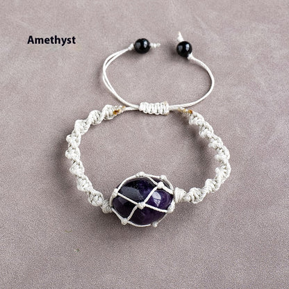 Natural Crystal Rolling Stone Mesh Bracelet