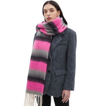 Men's And Women's Yarn Thick Tassel Striped Scarf