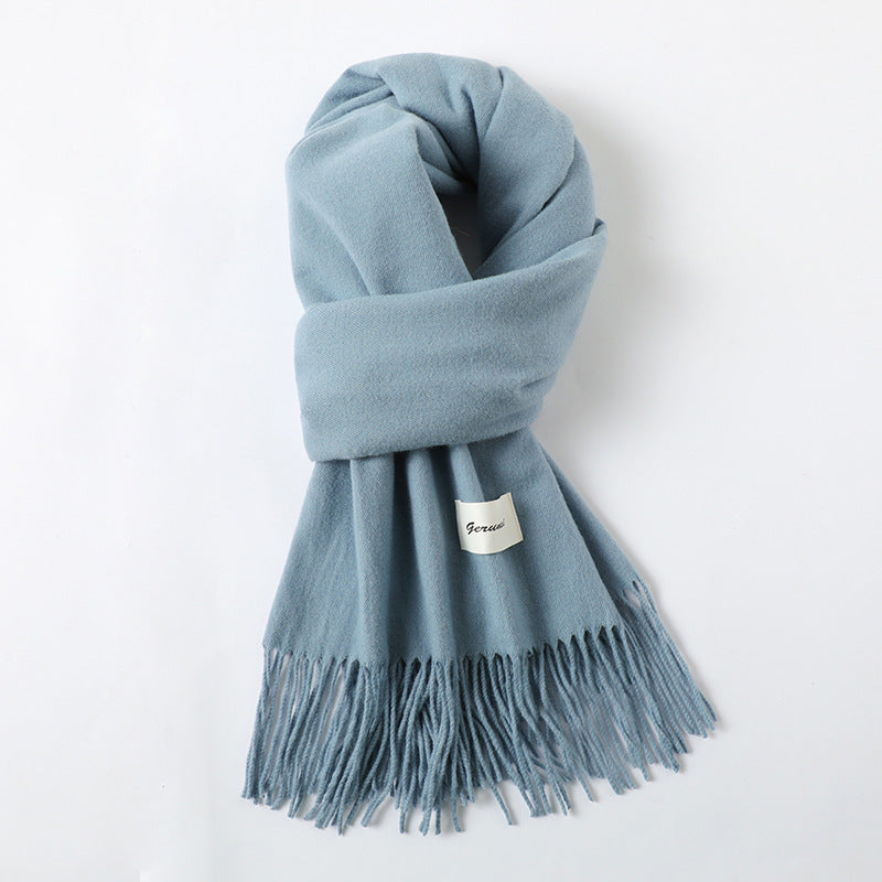 Simple Solid Color Tassel Shawl Autumn And Winter Warm Artificial Cashmere Scarf