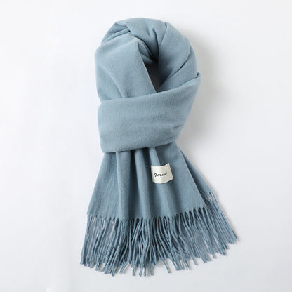 Simple Solid Color Tassel Shawl Autumn And Winter Warm Artificial Cashmere Scarf