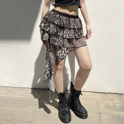 Cross-border European And American Style Sexy Leopard Print Irregular Skirt