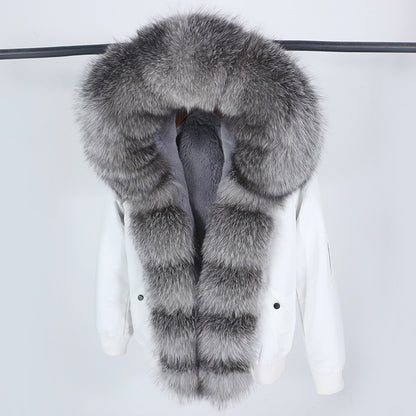 Female Inner Compartment Detachable Large Fur Collar Fur Coat