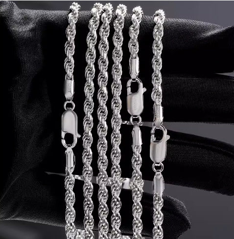 S925   Sterling Silver Plated Fried Dough Twists Chain Necklace For Men And Women