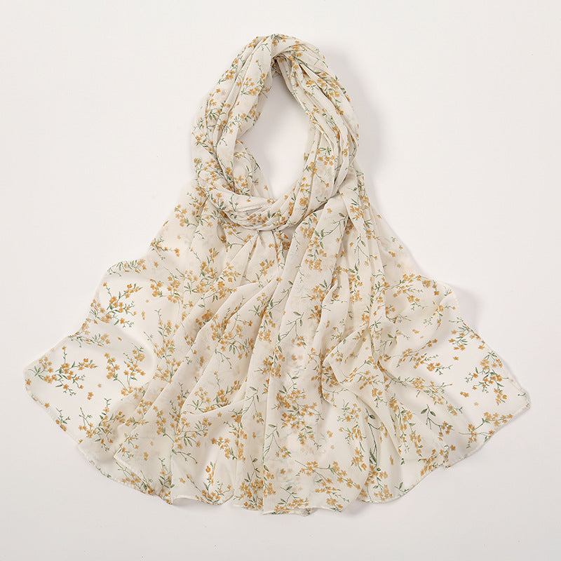 Spring And Summer Thin Fresh Flowers Floral Chiffon Printed Scarf