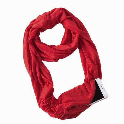 Creative Scarf Women's Solid Color Jersey Storage Zipper Pocket Scarf