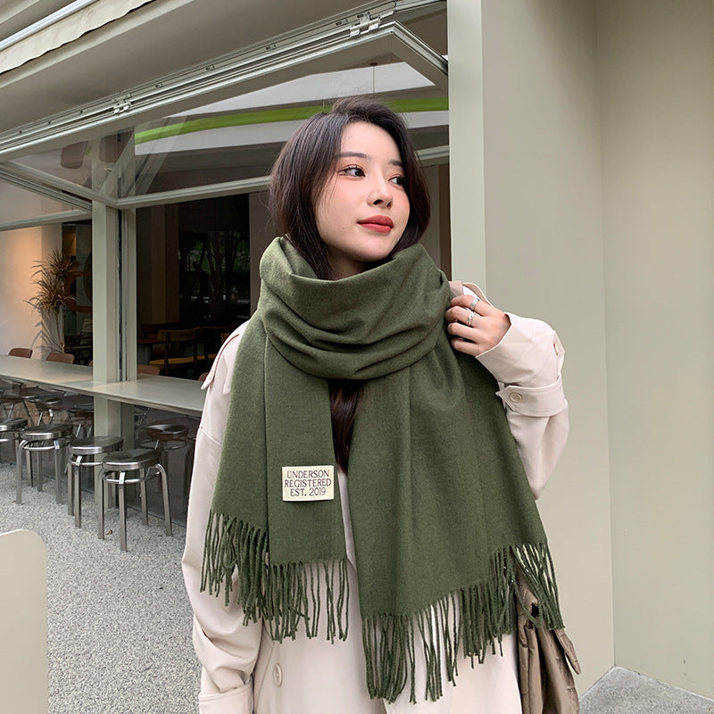 250g Solid Color Artificial Cashmere Scarf Thickened Warm Tassel Monochrome Shawl