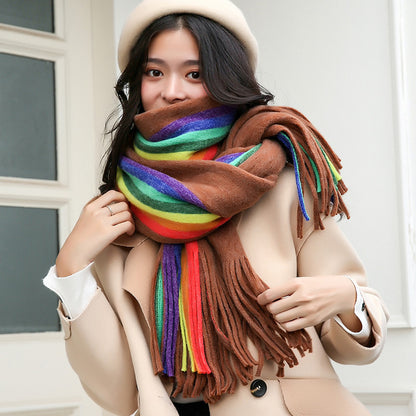 Rainbow Double-sided Scarf Cashmere-like Warm Scarf