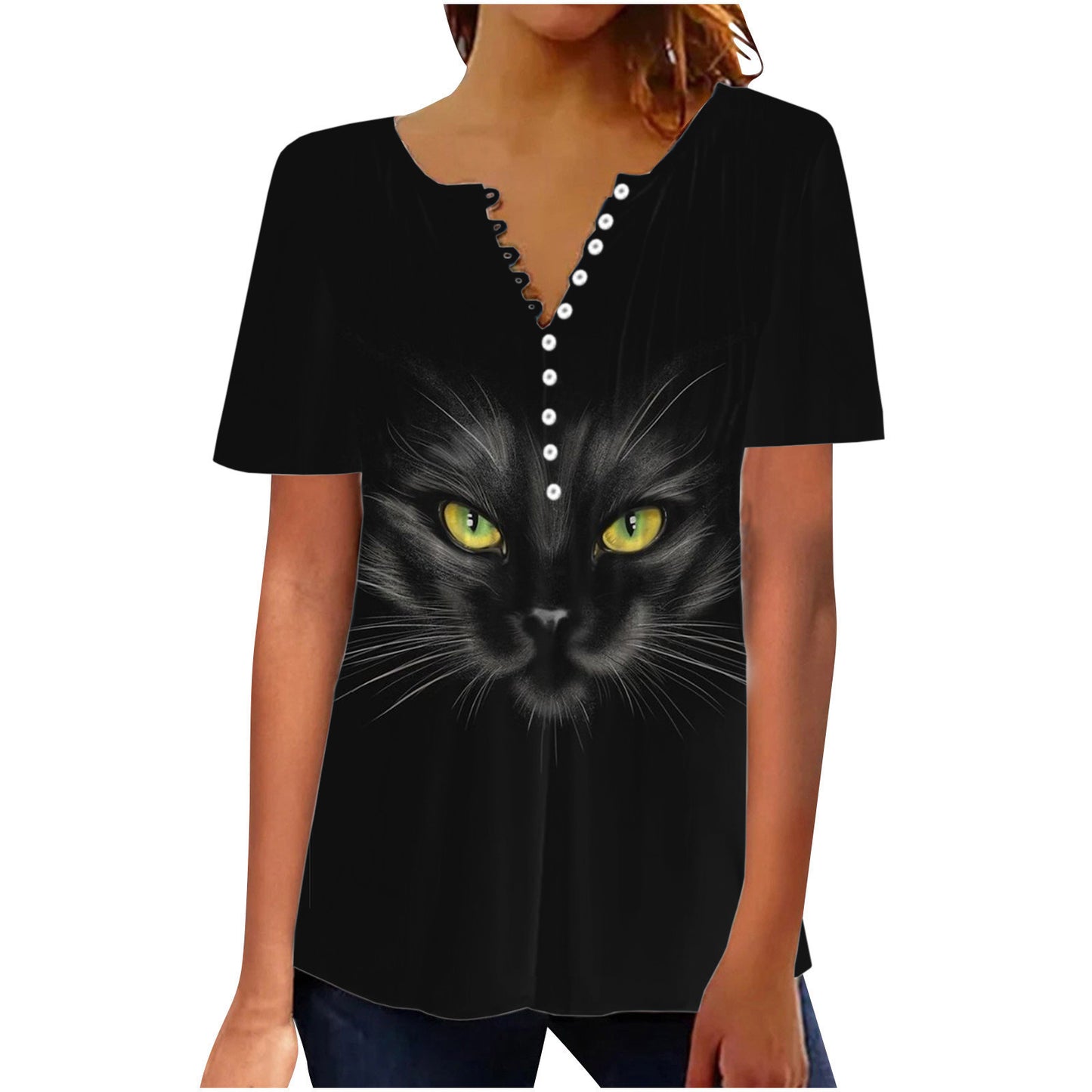 Camiseta de cuello redondo plisada con estampado digital 3D para mujer