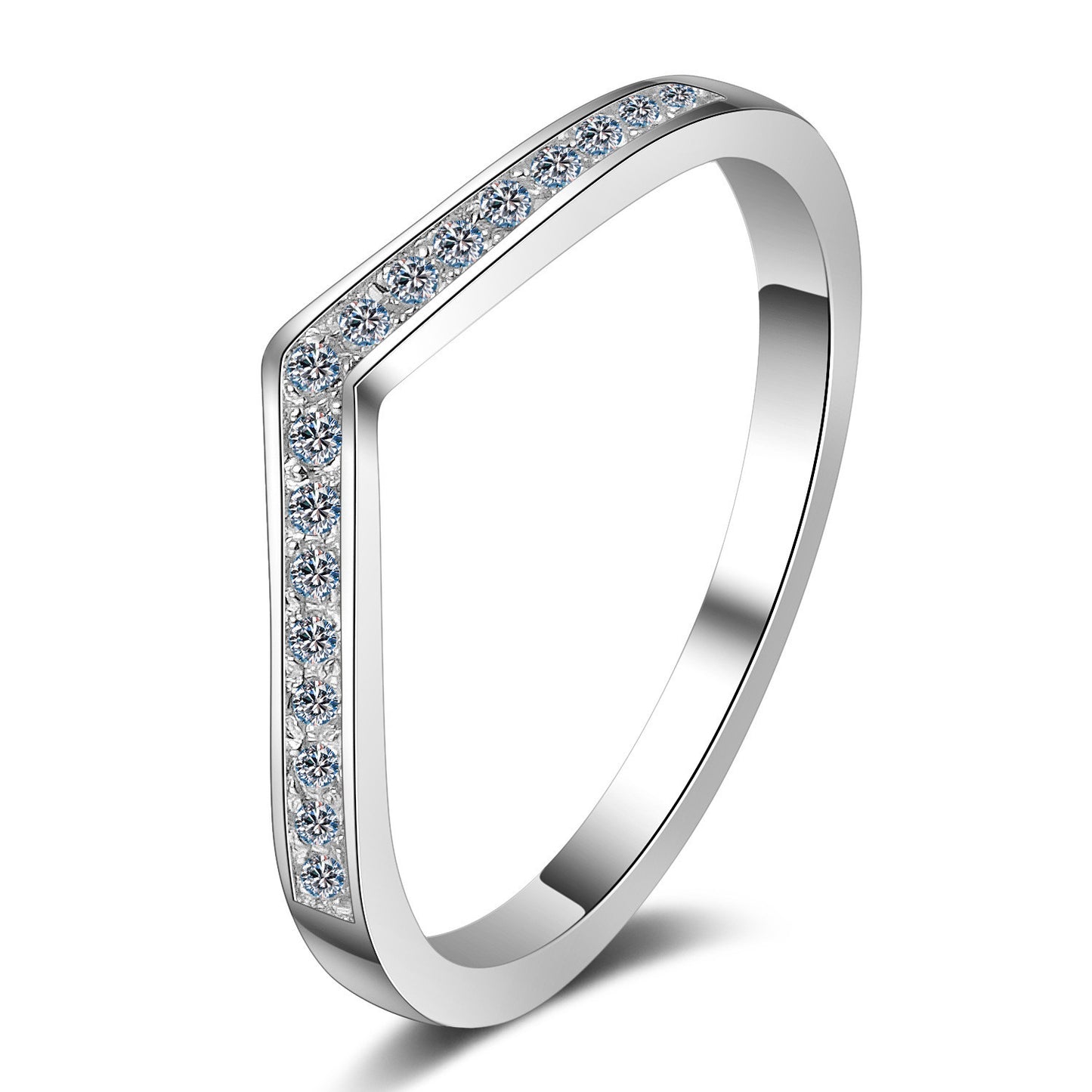 Anillo de plata de ley S925 para mujer, anillo en forma de V, anillo de diamantes de mosanita de 14 puntas