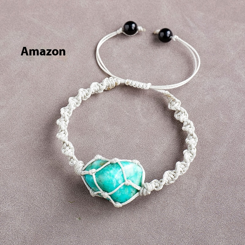 Natural Crystal Rolling Stone Mesh Bracelet