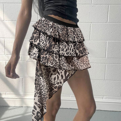 Cross-border European And American Style Sexy Leopard Print Irregular Skirt